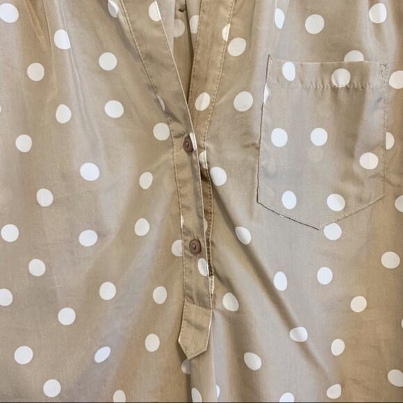 ModCloth Beige and White Polka Dot Button Down Shirt - Picture 3 of 6